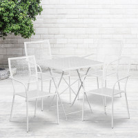 Flash Furniture CO-28SQF-02CHR4-WH-GG 28" Square Steel Folding Patio Table Set with 4 Square Back Chairs in White